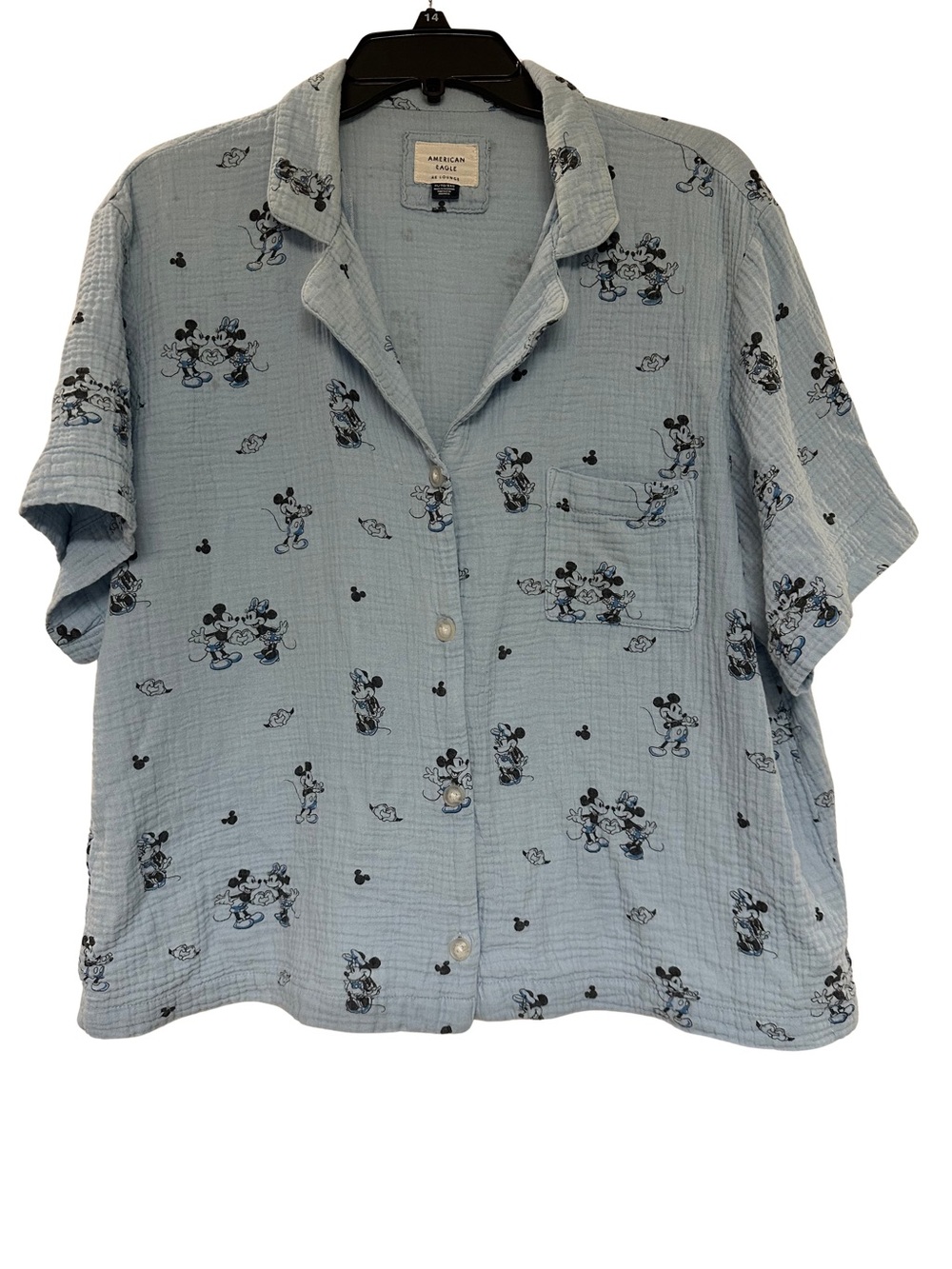 American Eagle AE women’s Disney Mickey Minnie blue cotton gauze camp shirt XL